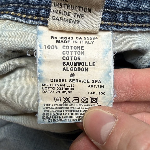 Vintage Diesel Levan Jeans Men 33x32 Blue Relaxed Straight Leg Baggy Italy Y2K - Picture 7 of 12